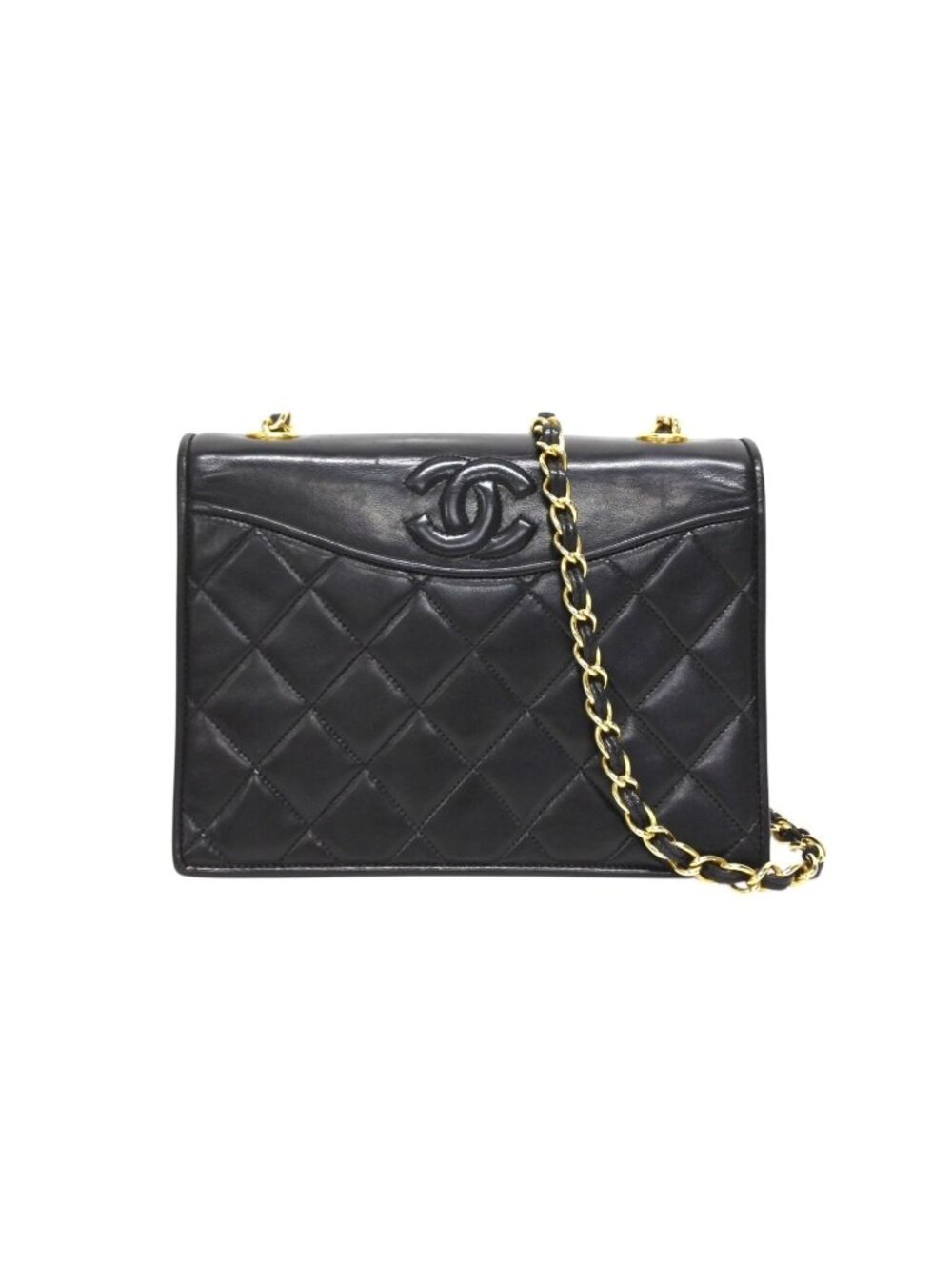 Chanel S Flap S Chain Shoulder Bag CC Logo Lambskin Black Gold